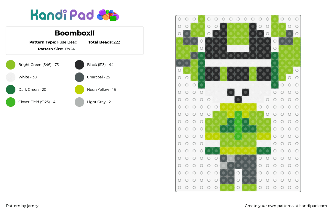 Phighting | Boombox!! - Fuse Bead Pattern by jamzy on Kandi Pad - boombox,phighting,roblox,character,video game,green,gray