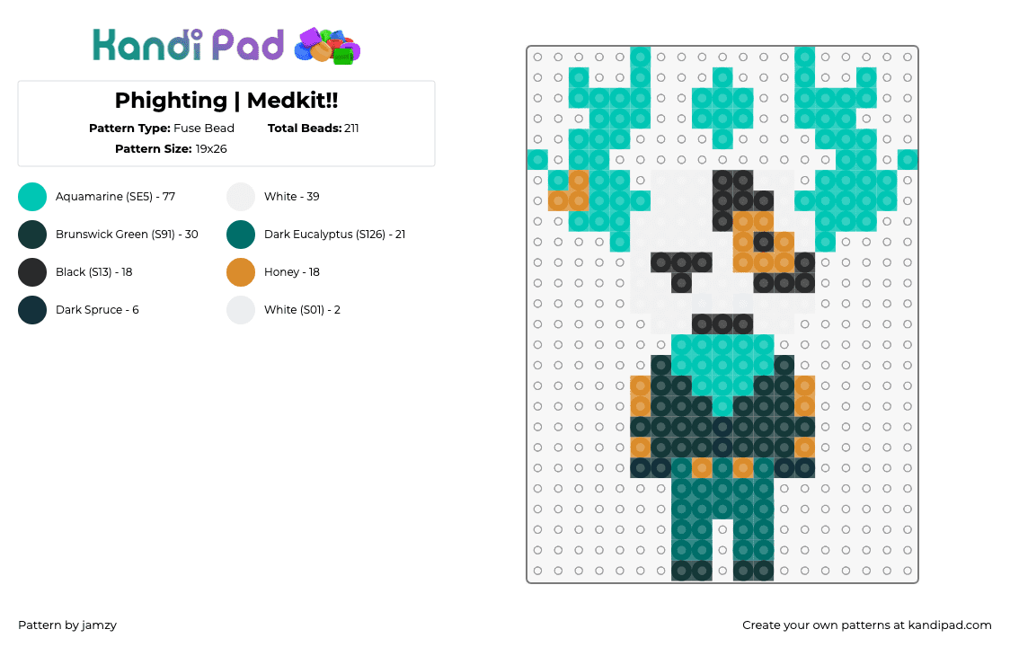 Phighting | Medkit!! - Fuse Bead Pattern by jamzy on Kandi Pad - medkit,phighting,roblox,character,video game,green,teal