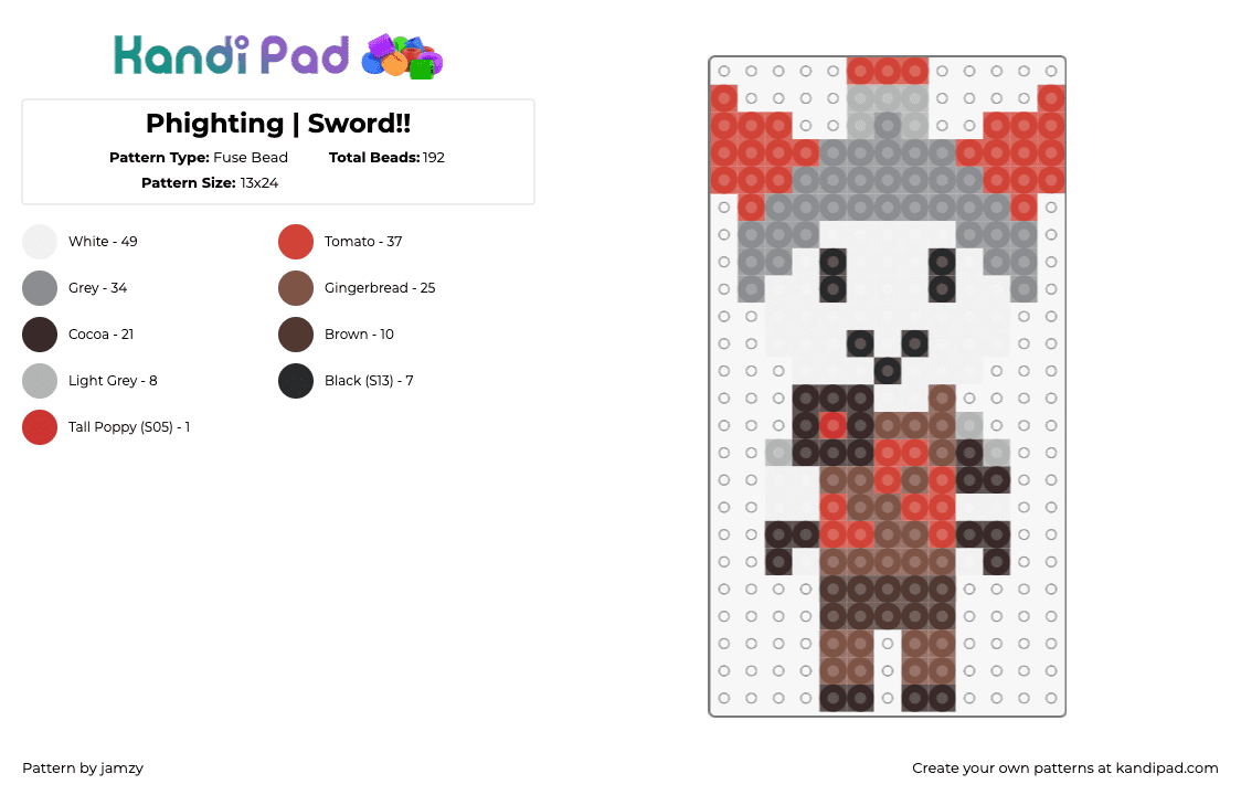 Phighting | Sword!! - Fuse Bead Pattern by jamzy on Kandi Pad - sword,phighting,roblox,character,video game,red,brown,gray