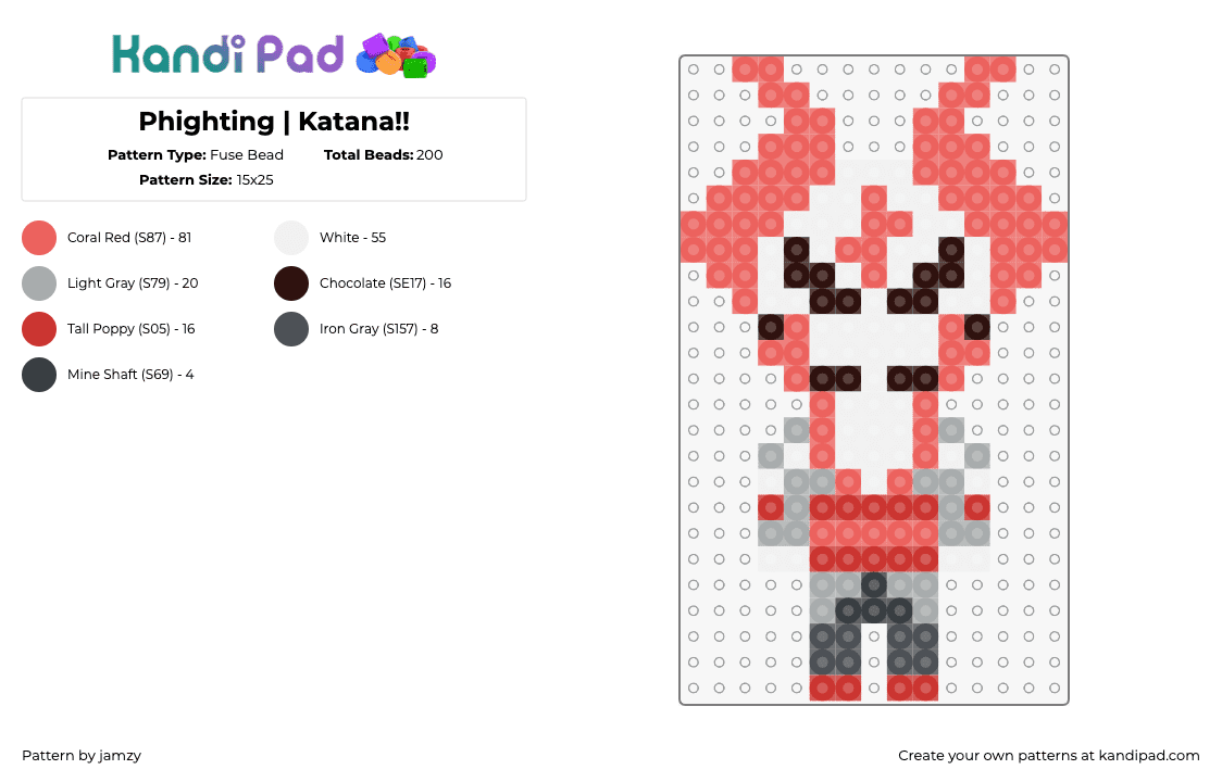 Phighting | Katana!! - Fuse Bead Pattern by jamzy on Kandi Pad - katana,phighting,roblox,character,video game,pink,white,gray