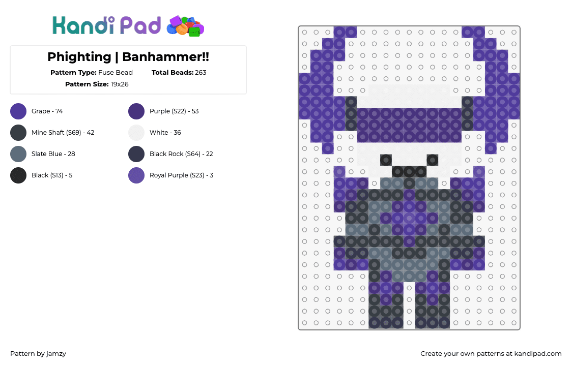 Phighting | Banhammer!! - Fuse Bead Pattern by jamzy on Kandi Pad - banhammer,phighting,roblox,character,video game,purple,gray