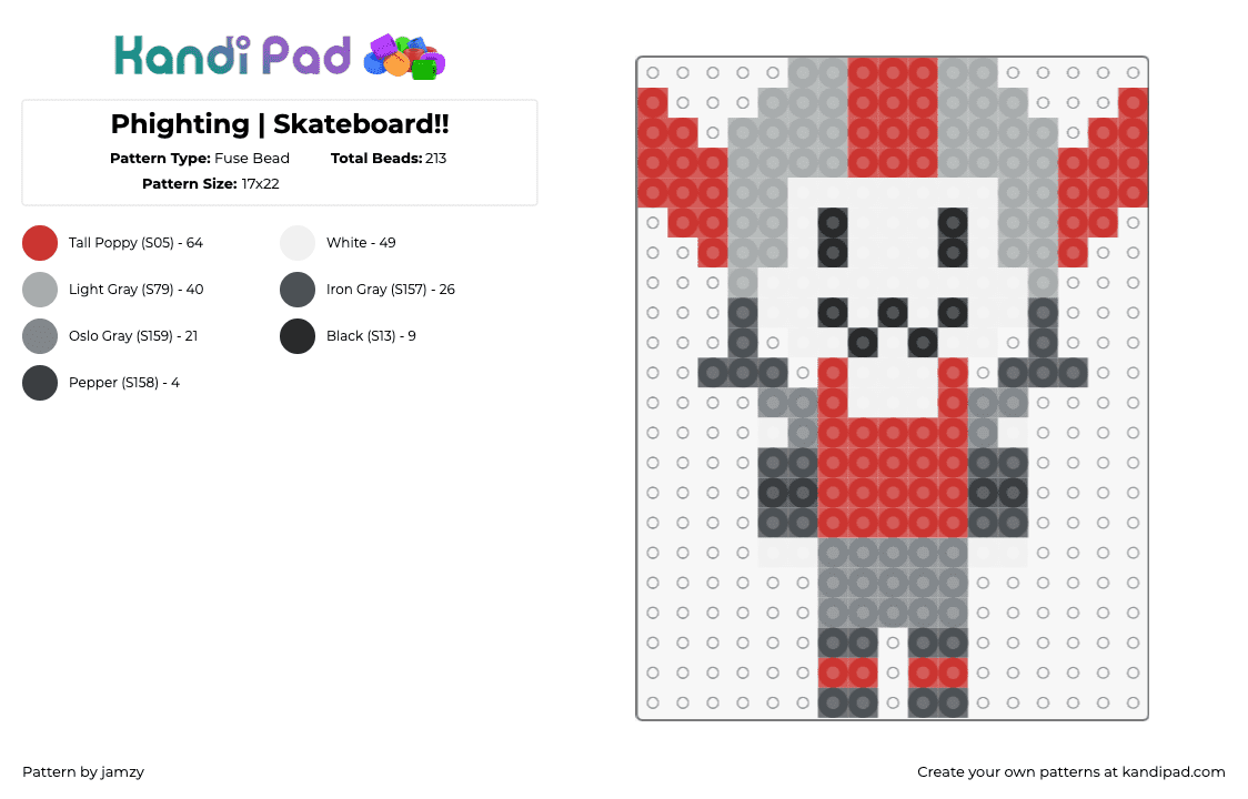 Phighting | Skateboard!! - Fuse Bead Pattern by jamzy on Kandi Pad - skateboard,phighting,roblox,character,video game,red,white,gray