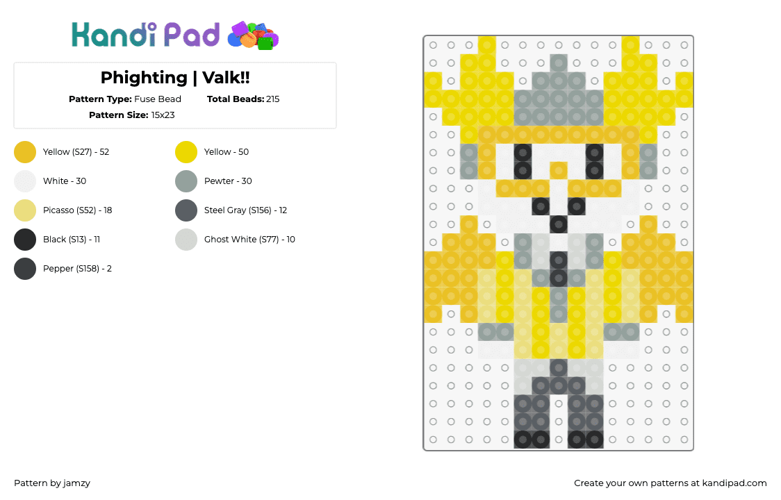 Phighting | Valk!! - Fuse Bead Pattern by jamzy on Kandi Pad - valk,phighting,roblox,character,winged,video game,yellow,gray,white