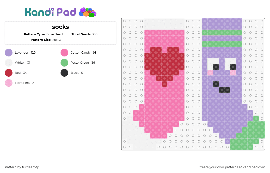 socks - Fuse Bead Pattern by turtleemtp on Kandi Pad - socks,clothes,feet,clothing,stockings,heart,face,pink,purple