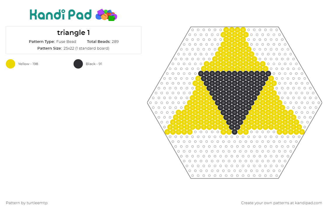 triangle 1 - Fuse Bead Pattern by turtleemtp on Kandi Pad - triangle,geometric,hexagon,pyramid,striking,artful,symmetry,modern,shapes,project,yellow,black