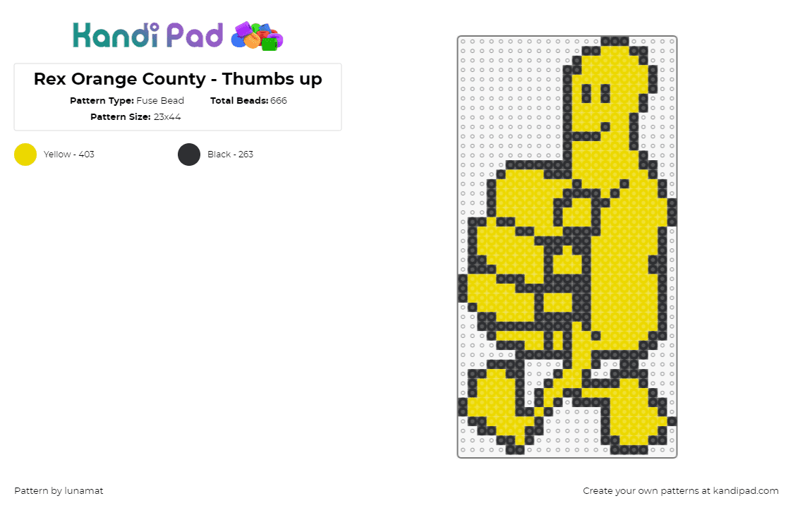 Rex Orange County - Thumbs up - Fuse Bead Pattern by lunamat on Kandi Pad - thumbs up,rex orange county,album,music,hand,yellow