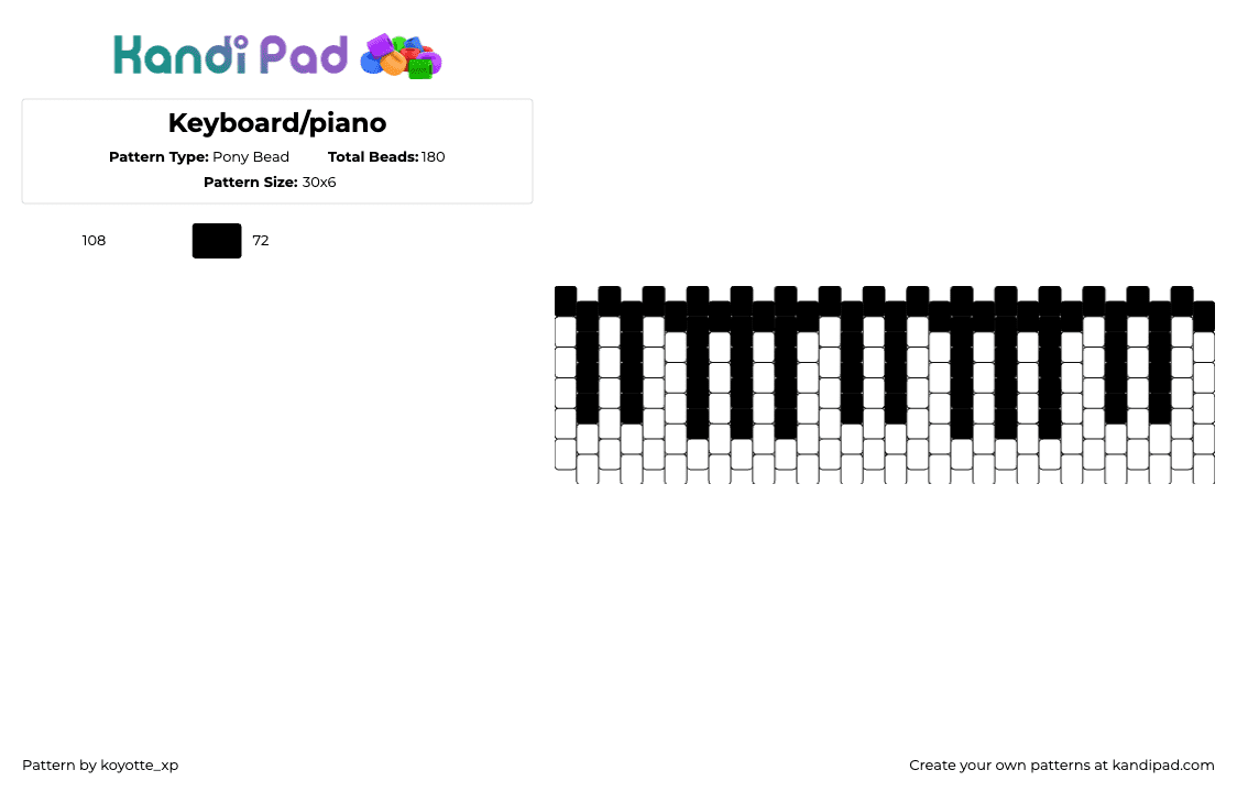 Keyboard/piano - Pony Bead Pattern by koyotte_xp on Kandi Pad - piano,keyboard,keys,music,instrument,cuff,white,black