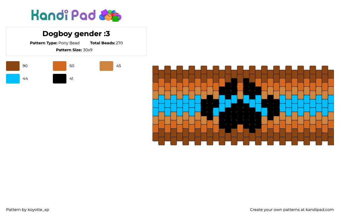 Dogboy gender :3 - Pony Bead Pattern by koyotte_xp on Kandi Pad - dogboy,gender,pride,paw,cuff,brown,blue,black