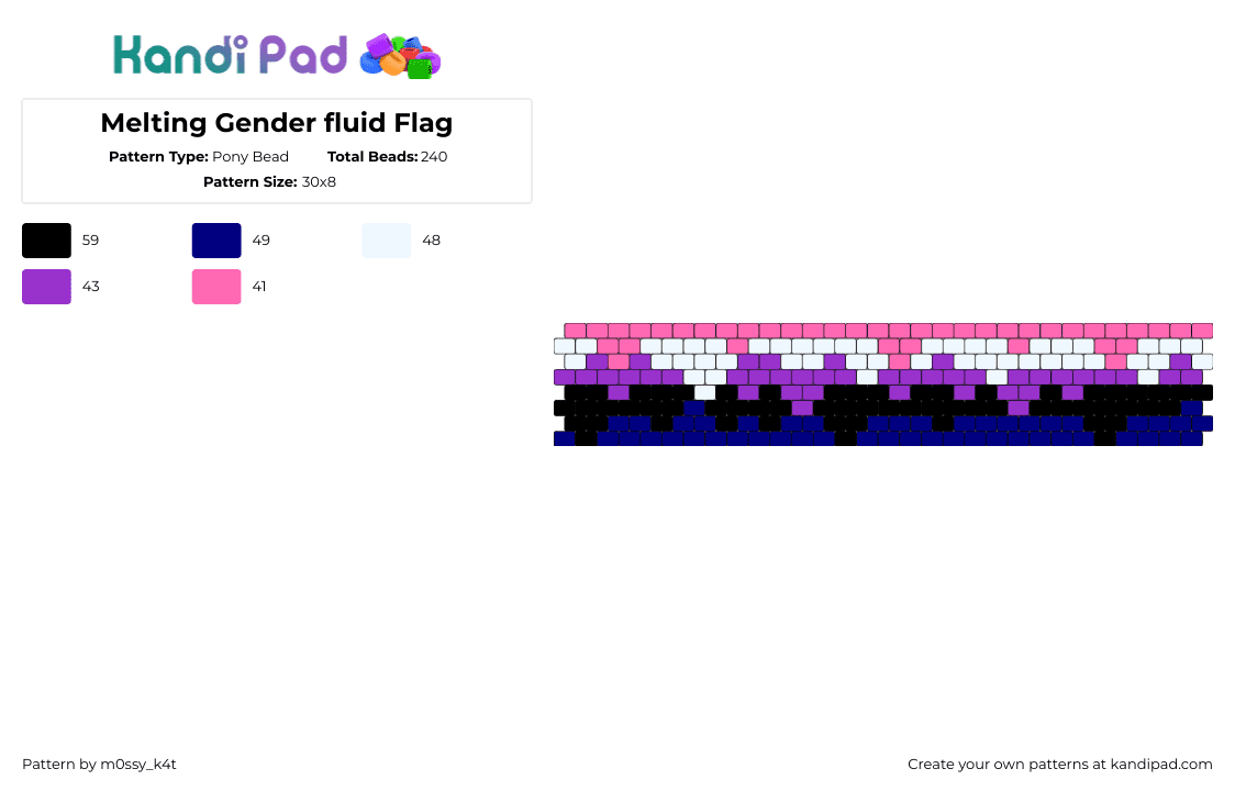 Melting Gender fluid Flag - Pony Bead Pattern by m0ssy_k4t on Kandi Pad - gender fluid,pride,melting,drippy,cuff,pink,purple,blue