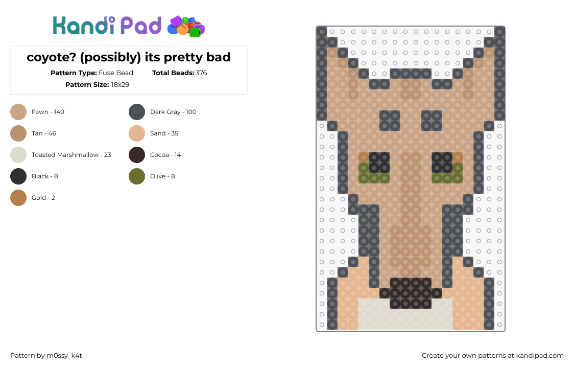 coyote? (possibly) its pretty bad - Fuse Bead Pattern by m0ssy_k4t on Kandi Pad - coyote,animal,dog,tan,beige