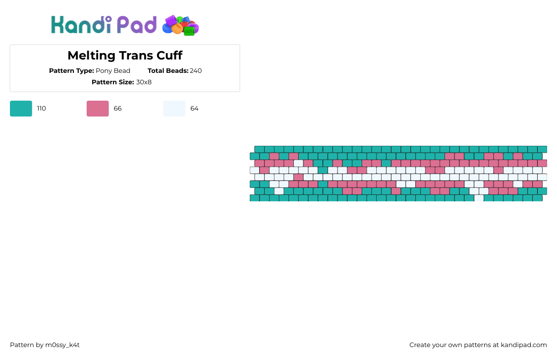 Melting Trans Cuff - Pony Bead Pattern by m0ssy_k4t on Kandi Pad - trans,melting,pride,cuff,teal,pink,white