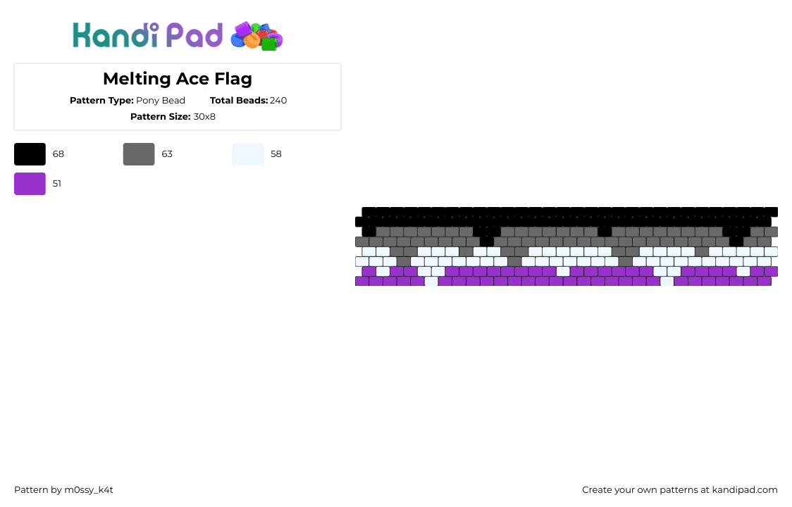 Melting Ace Flag - Pony Bead Pattern by m0ssy_k4t on Kandi Pad - asexual,pride,melting,cuff,black,gray,purple