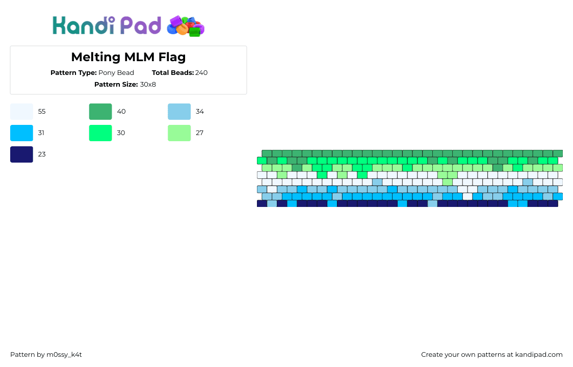 Melting MLM Flag - Pony Bead Pattern by m0ssy_k4t on Kandi Pad - mlm,melting,pride,drippy,cuff,green,white,blue