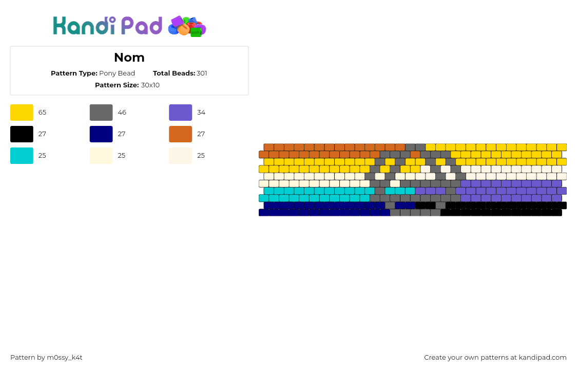 Nom - Pony Bead Pattern by m0ssy_k4t on Kandi Pad - therian,nonbinary,pride,cuff,colorful,yellow,purple,teal