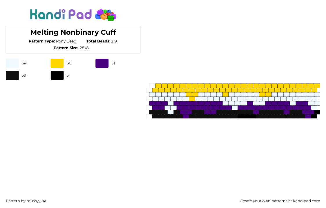 Melting Nonbinary Cuff - Pony Bead Pattern by m0ssy_k4t on Kandi Pad - nonbinary,melting,pride,cuff,yellow,purple,white