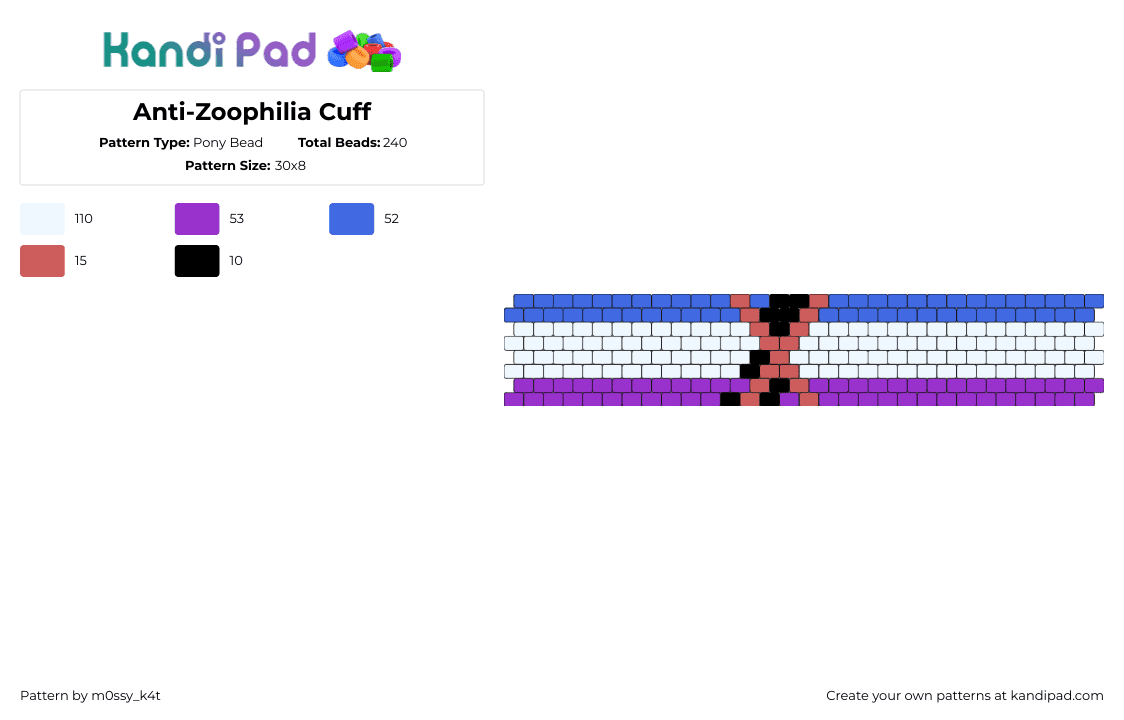 Anti-Zoophilia Cuff - Pony Bead Pattern by m0ssy_k4t on Kandi Pad - zoophilia,cancel,bracelet,cuff,blue,white,purple