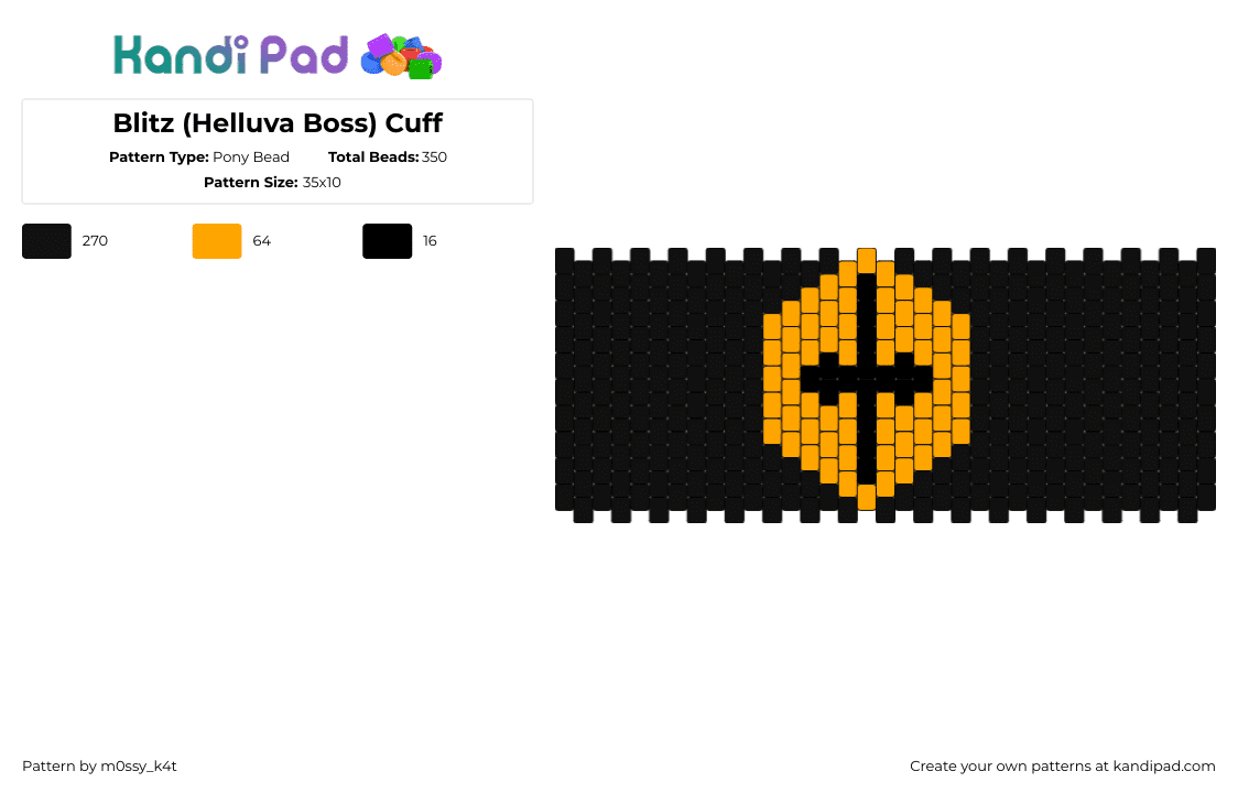 Blitz (Helluva Boss) Cuff - Pony Bead Pattern by m0ssy_k4t on Kandi Pad - blitz,helluva boss,logo,animation,tv show,cuff,orange,black