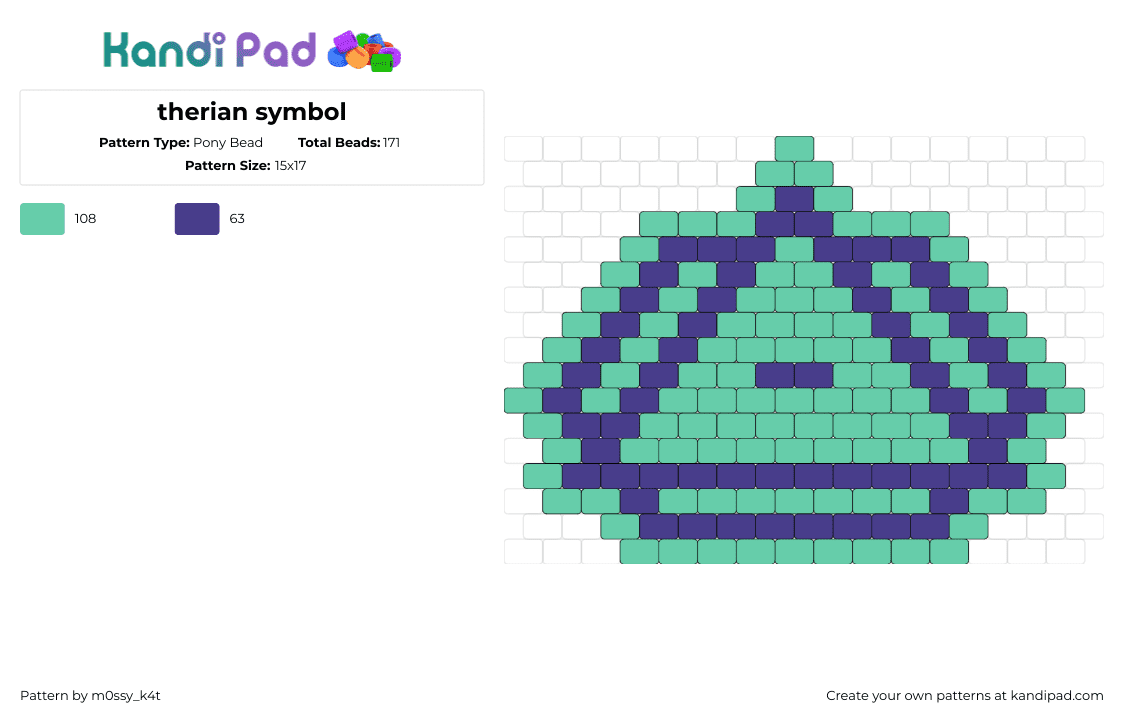 therian symbol - Pony Bead Pattern by m0ssy_k4t on Kandi Pad - therian,symbol,community,teal,green,blue