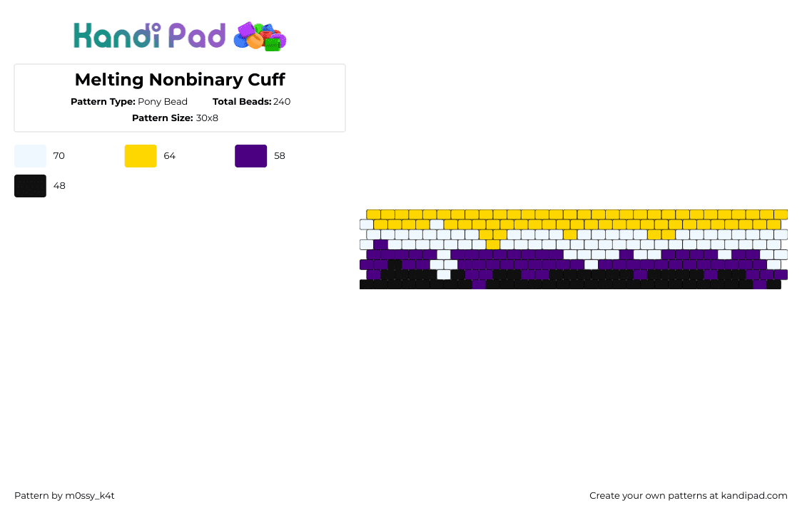 Melting Nonbinary Cuff - Pony Bead Pattern by m0ssy_k4t on Kandi Pad - nonbinary,melting,pride,cuff,yellow,purple,white