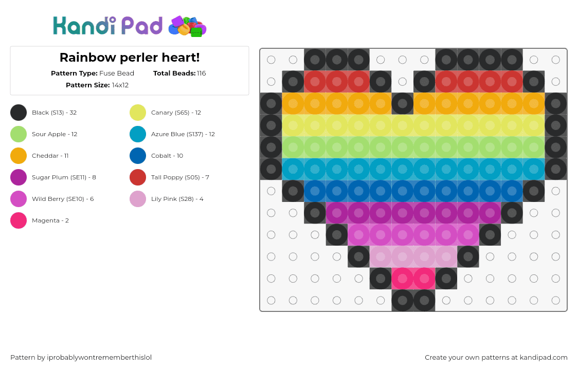 Rainbow perler heart! - Fuse Bead Pattern by iprobablywontrememberthislol on Kandi Pad - heart,rainbow,love,colorful,pink,blue,yellow