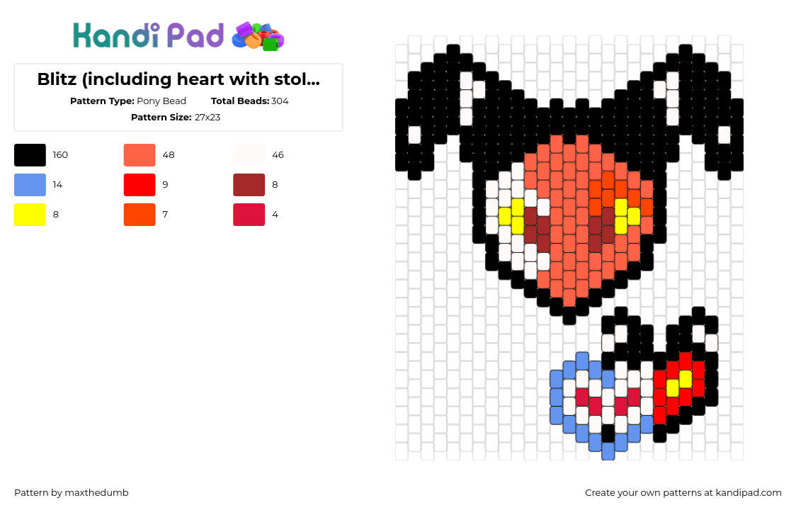 Blitz (including heart with stolas with him) - Pony Bead Pattern by maxthedumb on Kandi Pad - blitzo,helluva boss,hazbin hotel,character,head,demon,tv show,red,orange,black