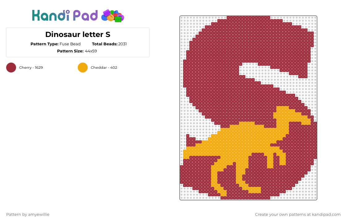 Dinosaur letter S - Fuse Bead Pattern by amyewillie on Kandi Pad - red