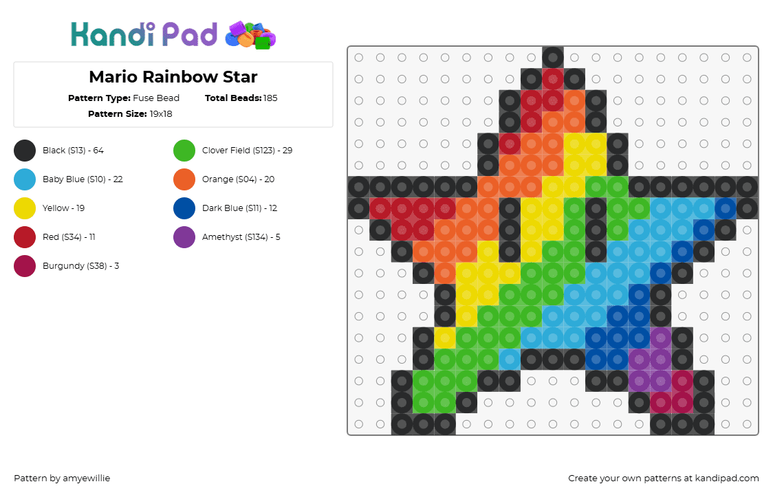 Mario Rainbow Star - Fuse Bead Pattern by amyewillie on Kandi Pad - 