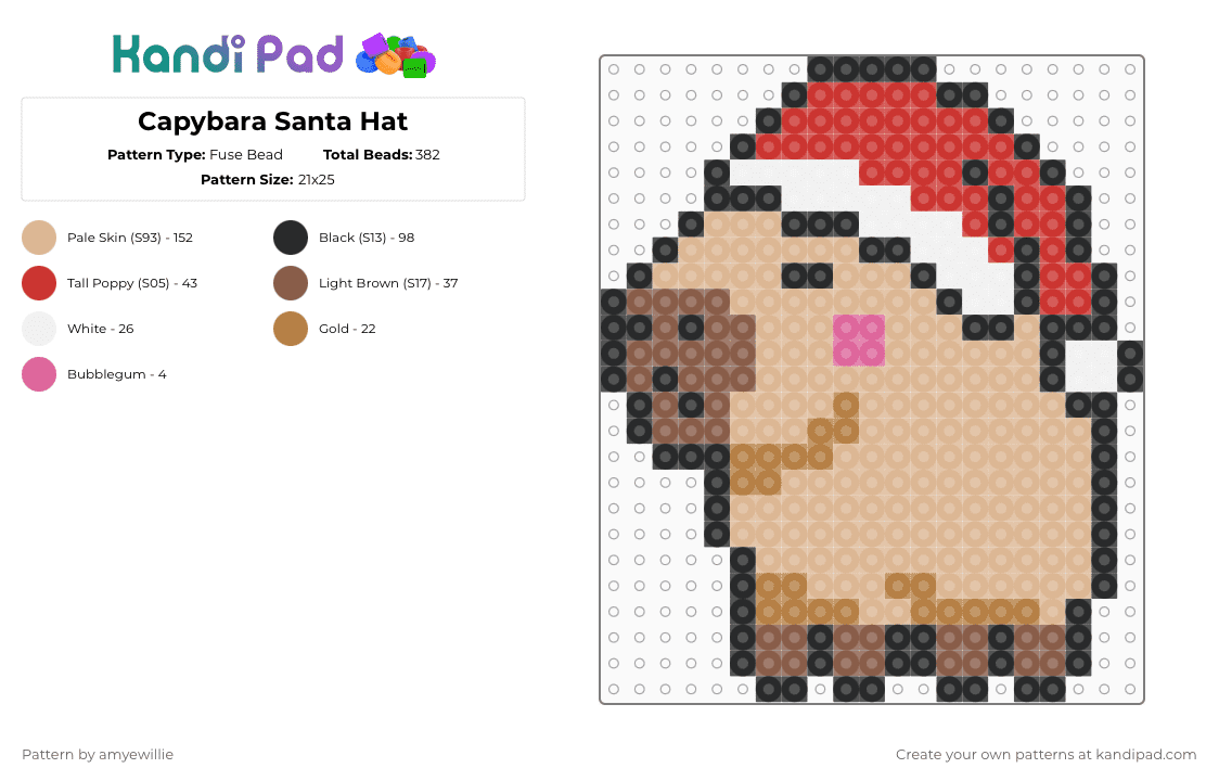 Capybara Santa Hat - Fuse Bead Pattern by amyewillie on Kandi Pad - beige