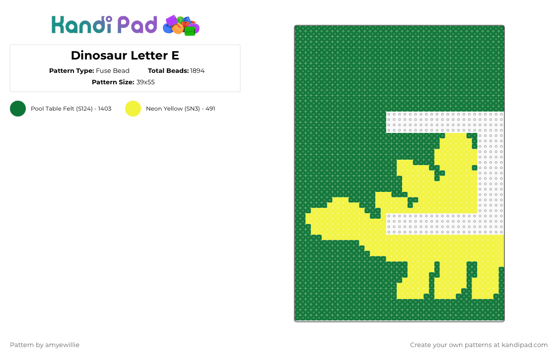 Dinosaur Letter E - Fuse Bead Pattern by amyewillie on Kandi Pad - blue,red