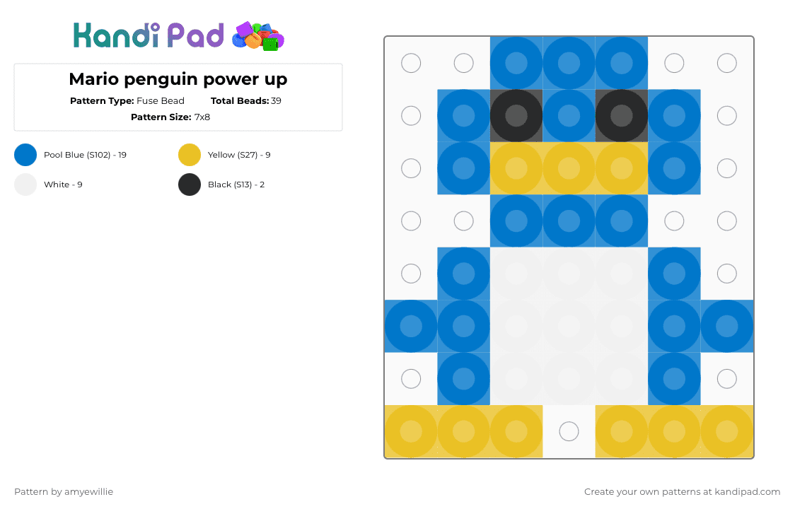 Mario penguin power up - Fuse Bead Pattern by amyewillie on Kandi Pad - blue,yellow