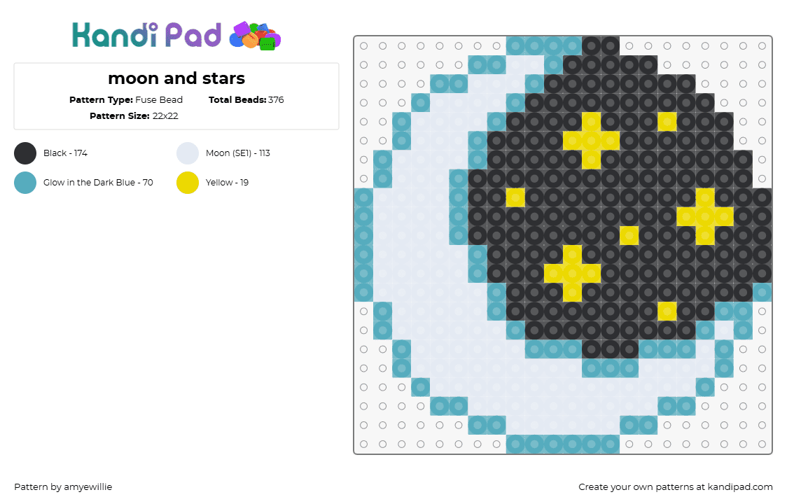 moon and stars - Fuse Bead Pattern by amyewillie on Kandi Pad - moon,night,stars,coaster,crescent,white,light blue,black,yellow