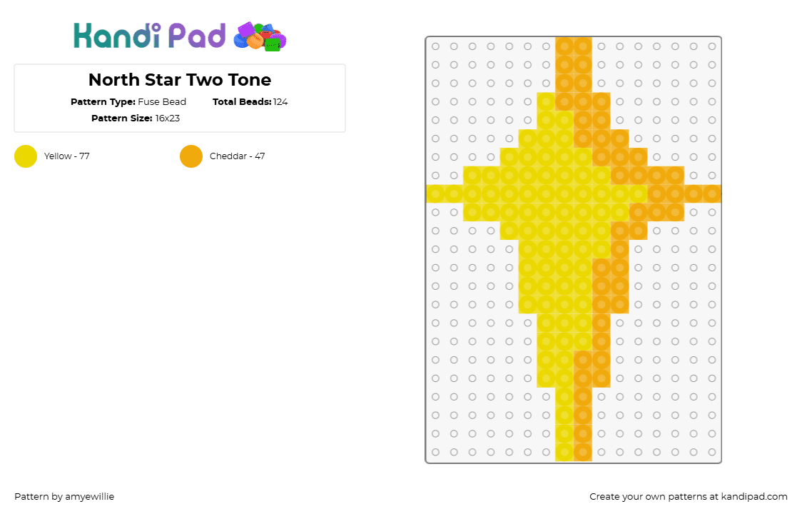 North Star Two Tone - Fuse Bead Pattern by amyewillie on Kandi Pad - star,simple,yellow,orange