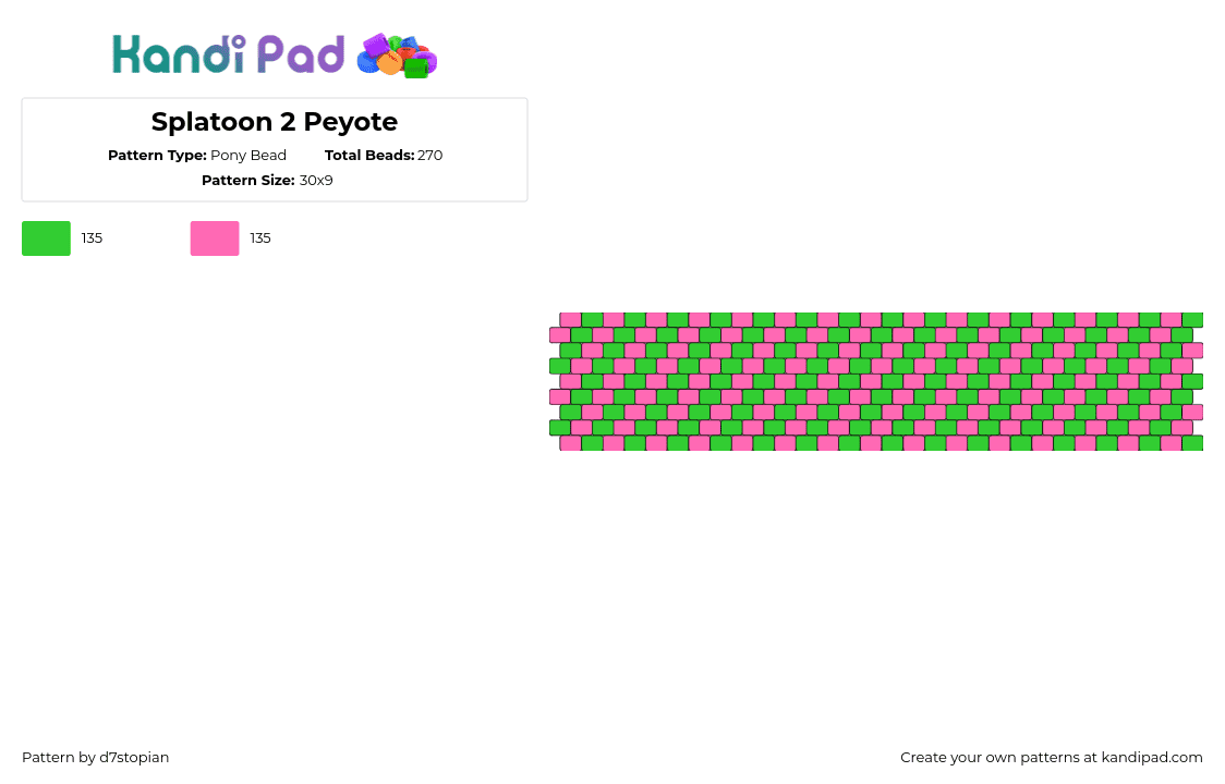 Splatoon 2 Peyote - Pony Bead Pattern by d7stopian on Kandi Pad - splatoon,diagonal,stripes,cuff,video game,green,pink