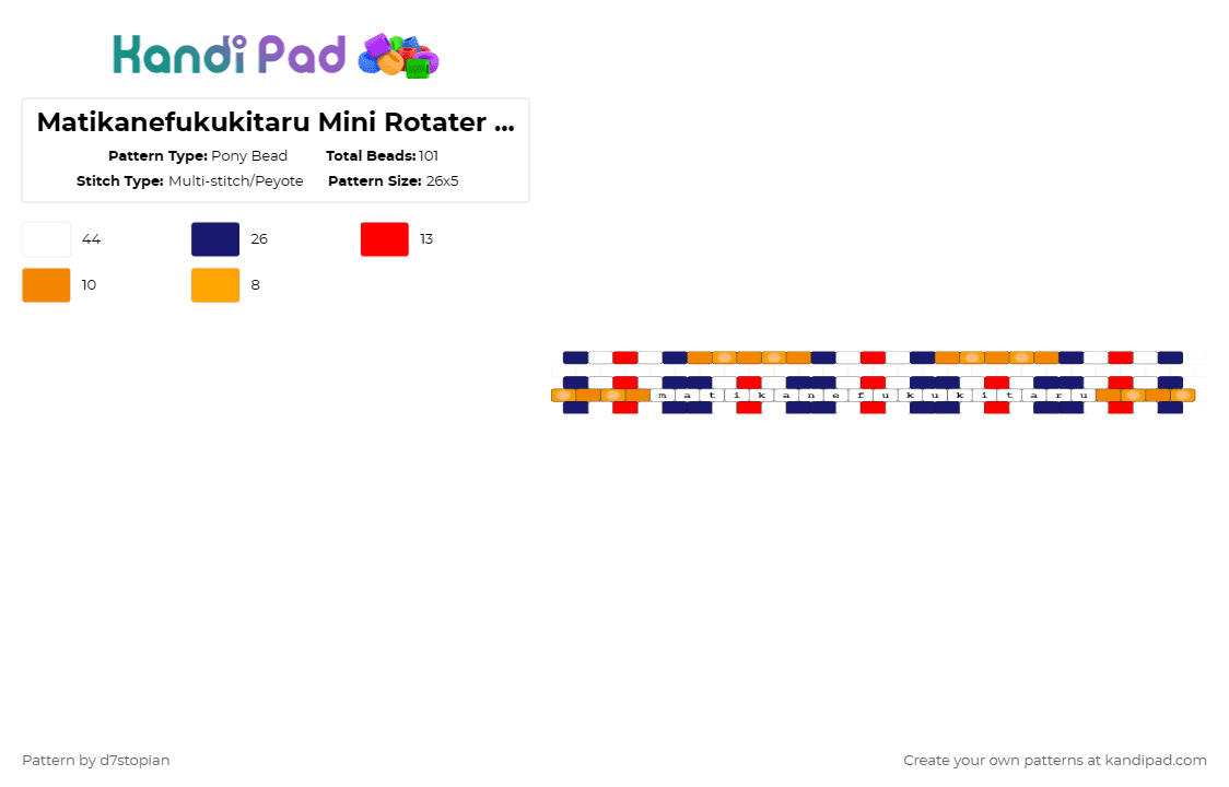 Matikanefukukitaru Mini Rotater Cuff - Pony Bead Pattern by d7stopian on Kandi Pad - purple,uma,uma musume,umamusume,matikanefukukitaru,fukukitaru,character,rotater,cuff