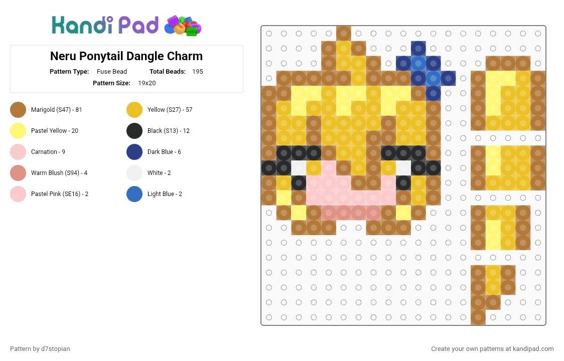 Neru Ponytail Dangle Charm - Fuse Bead Pattern by d7stopian on Kandi Pad - tan,yellow,akita neru,neru,neru akita,vocaloid,fanloid,boukaloid,utau