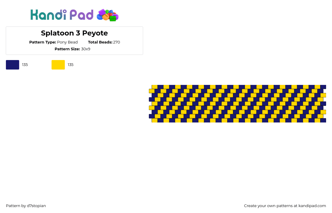 Splatoon 3 Peyote - Pony Bead Pattern by d7stopian on Kandi Pad - splatoon,diagonal,stripes,cuff,video game,yellow,blue