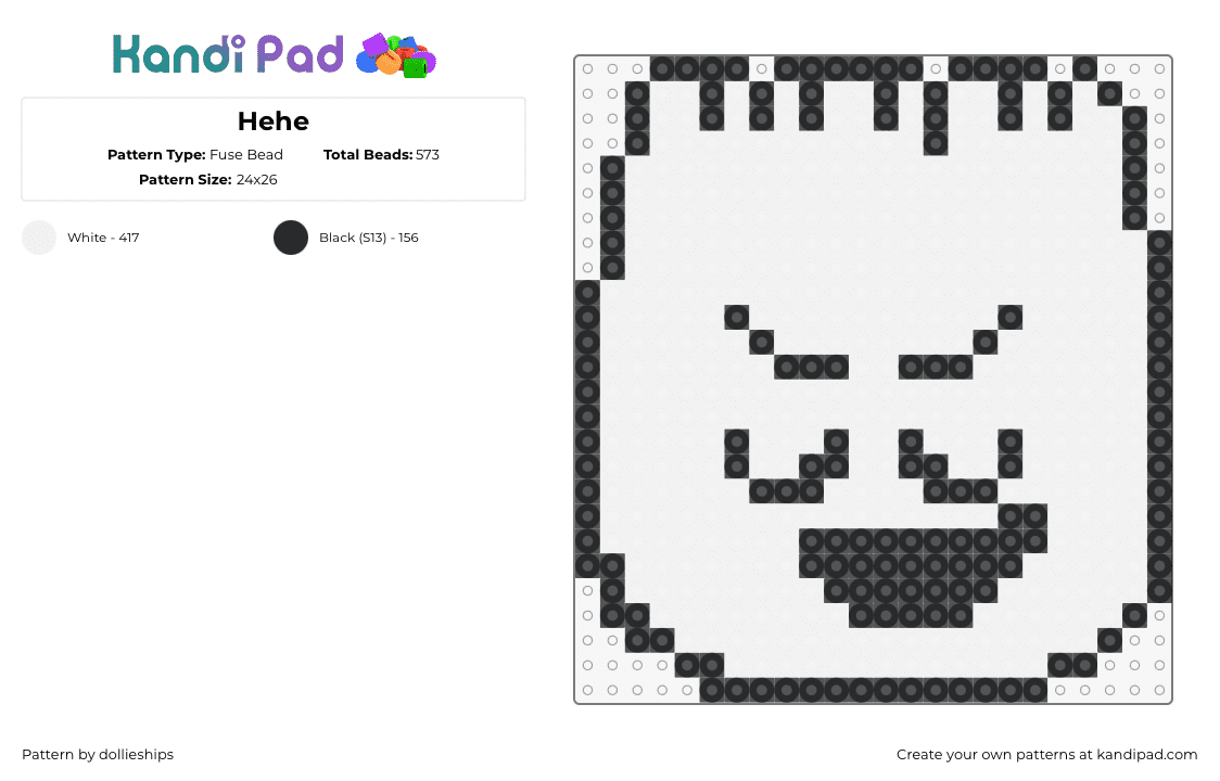 Hehe - Fuse Bead Pattern by dollieships on Kandi Pad - face,character,simple,white,black