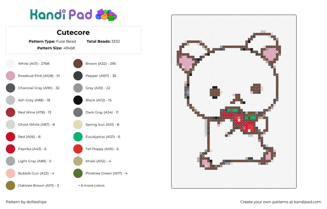 Cutecore - Fuse Bead Pattern by dollieships on Kandi Pad - teddy,strawberry,cute,bear,kawaii,fruit,white,pink