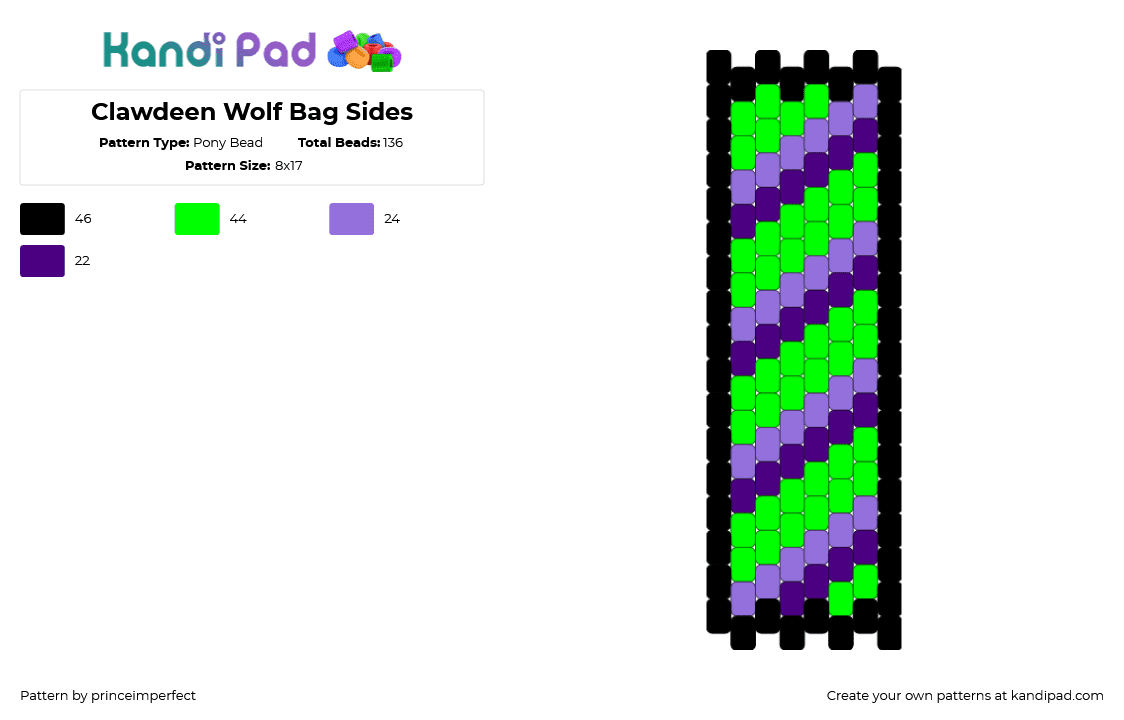 Clawdeen Wolf Bag Sides - Pony Bead Pattern by princeimperfect on Kandi Pad - green,purple,bag,monster high,clawdeen