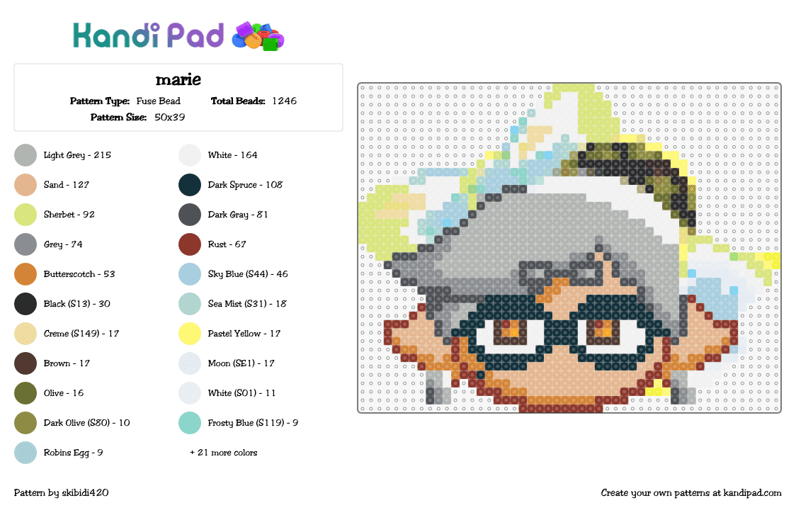 marie - Fuse Bead Pattern by skibidi420 on Kandi Pad - maria,splatoon,character,video game,gray,tan,green