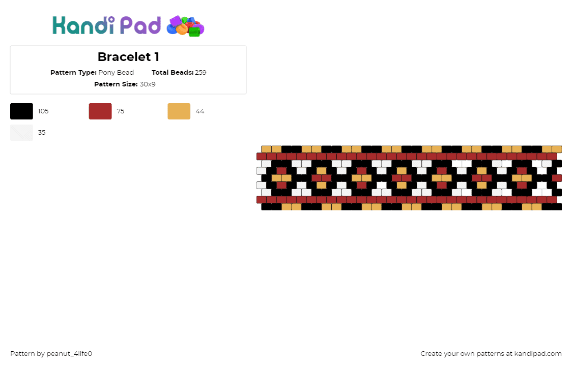 Bracelet 1 - Pony Bead Pattern by peanut_4life0 on Kandi Pad - geometric,repeating,bracelet,cuff,brown,tan