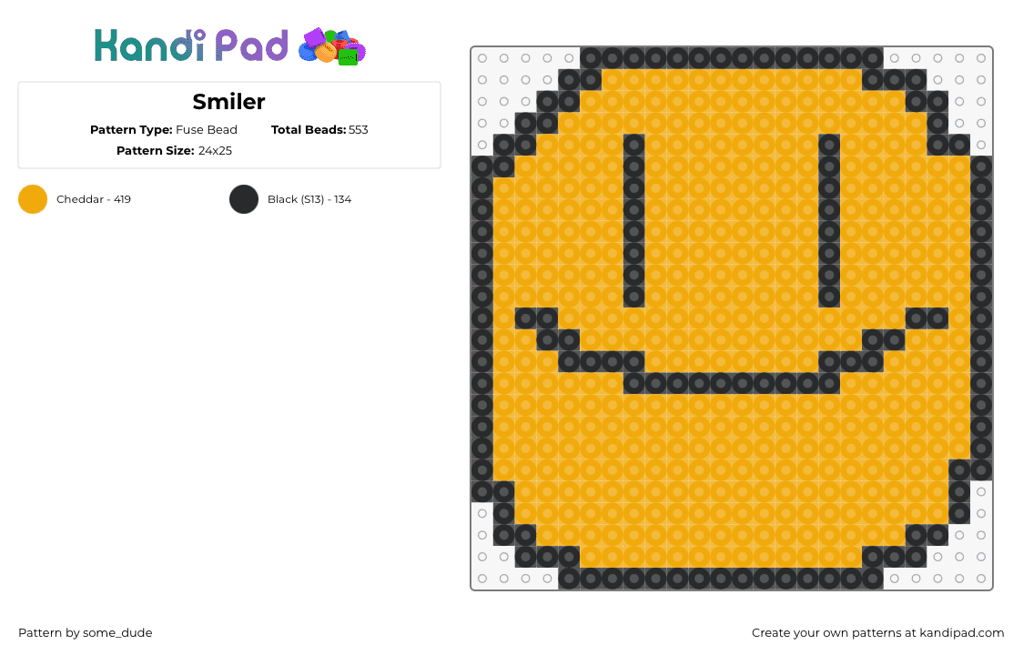 Smiler - Fuse Bead Pattern by some_dude on Kandi Pad - smiley,face,simple,yellow,black