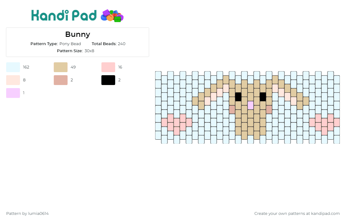 Bunny - Pony Bead Pattern by lumia0614 on Kandi Pad - bunny,rabbit,hearts,animal,cute,cuff