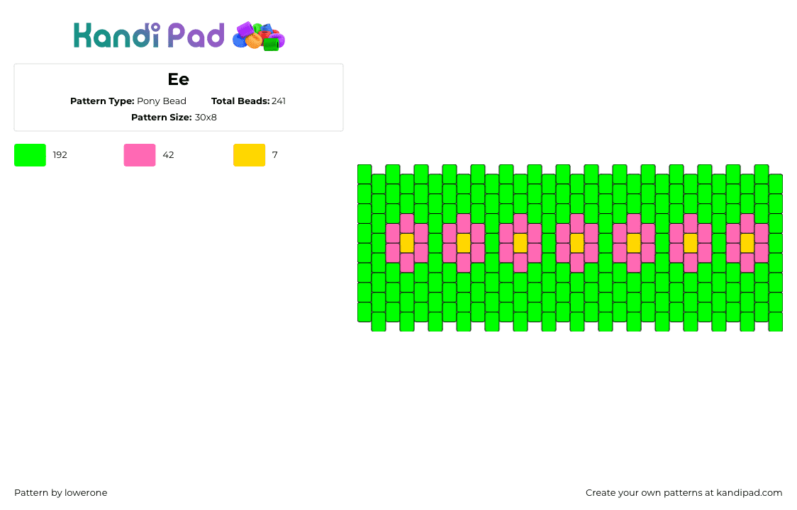 Ee - Pony Bead Pattern by lowerone on Kandi Pad - daisies,flowers,garden,neon,bright,cuff,pink,green