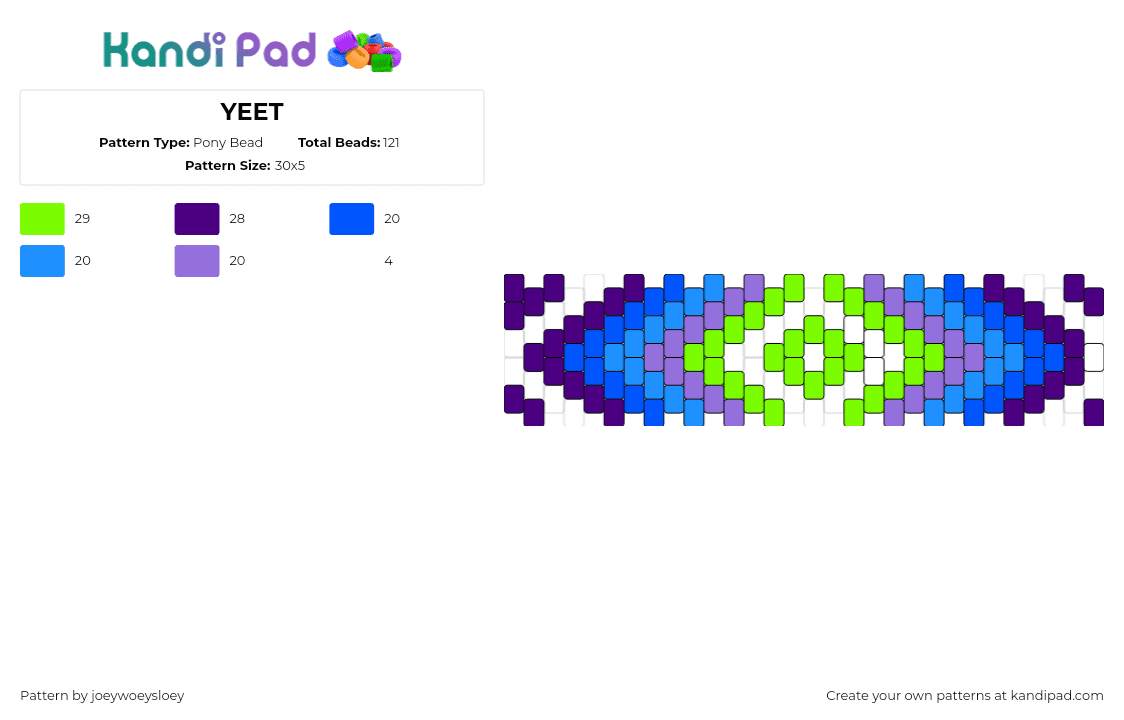 YEET - Pony Bead Pattern by joeywoeysloey on Kandi Pad - diamond,geometric,neon,green,blue