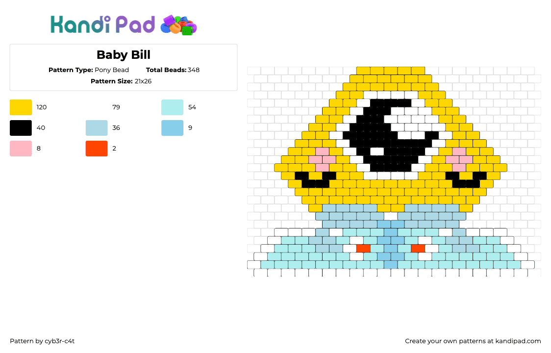 Baby Bill - Pony Bead Pattern by cyb3r-c4t on Kandi Pad - bill cipher,baby,gravity falls,character,cyclops,cute,shoes,tv show,cartoon,eye,yellow,light blue,black