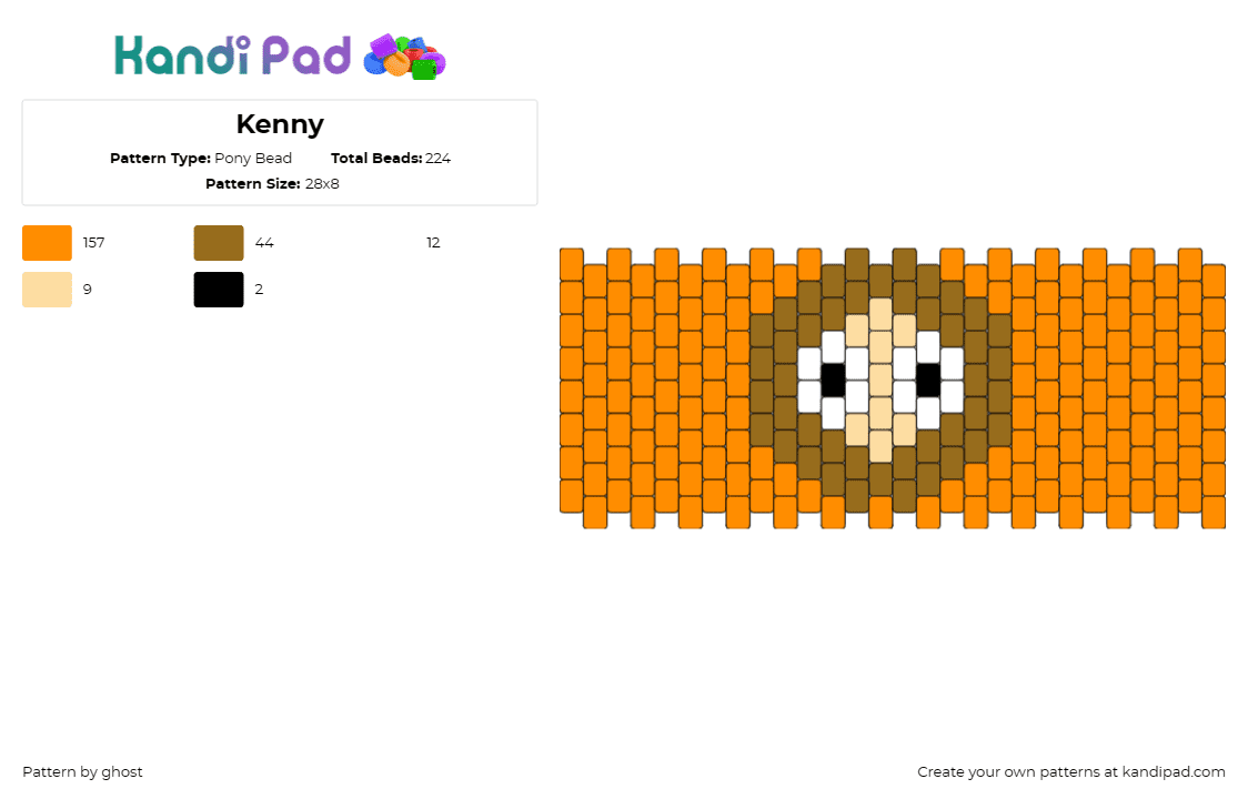 Kenny - Pony Bead Pattern by ghost on Kandi Pad - kenny mccormick,south park,character,cartoon,cuff,tv show,eyes,orange