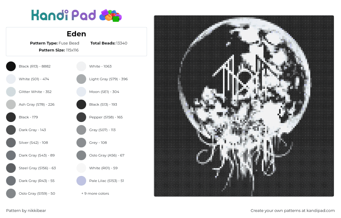 Eden - Fuse Bead Pattern by nikkibear on Kandi Pad - eden,sleeptoken,music,band,moon,black,white