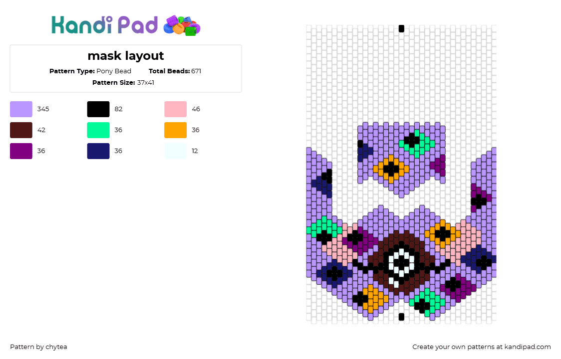 mask layout - Pony Bead Pattern by chytea on Kandi Pad - geometric,diamonds,mask,colorful,purple,orange,green