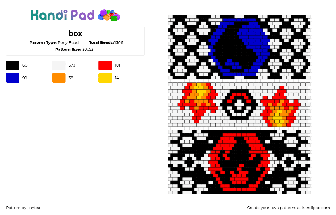 box - Pony Bead Pattern by chytea on Kandi Pad - pokemon,fire,water,box,panels,geometric,red,blue,black,white